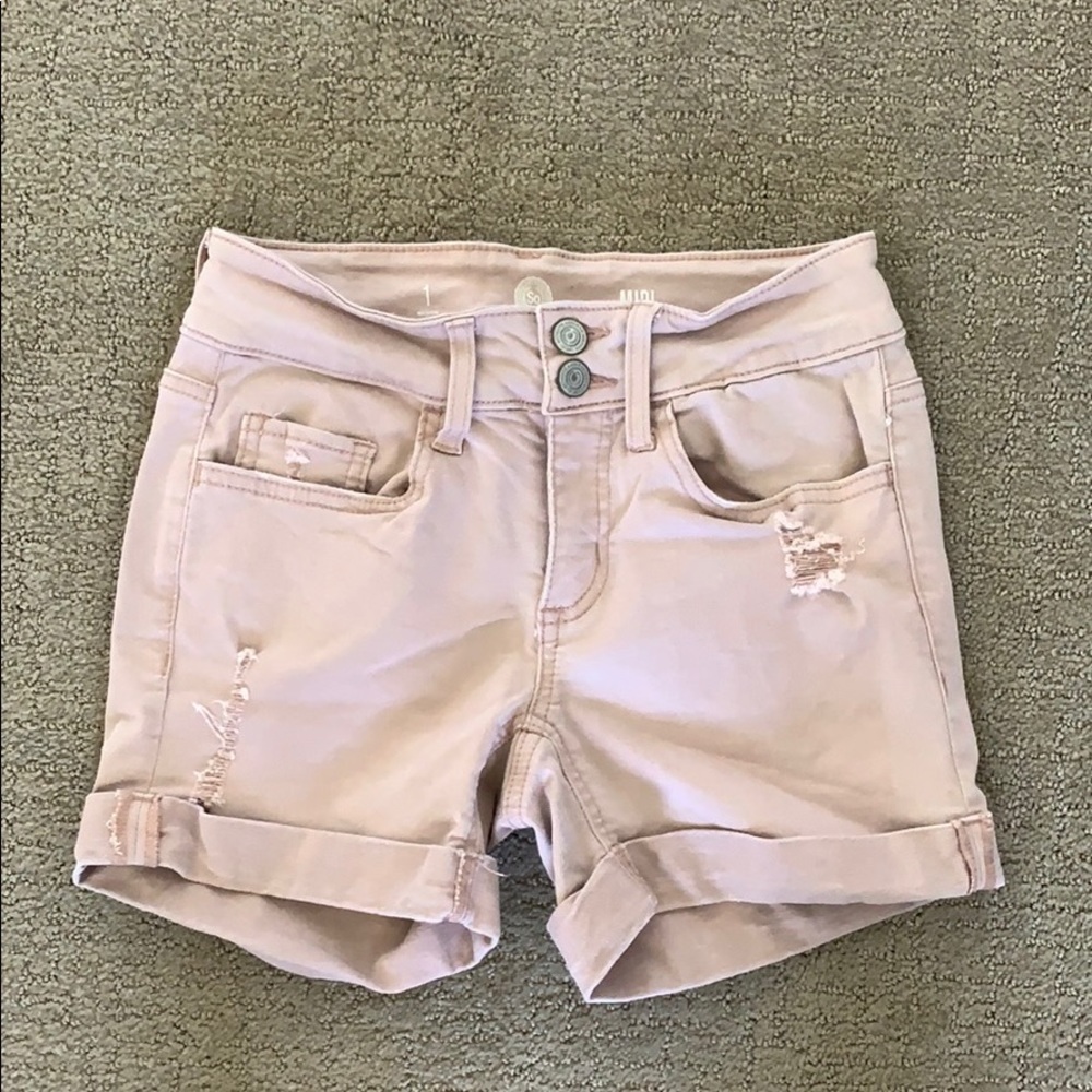 Light Pink Midi Distressed Shorts